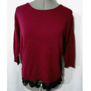 Nwt IMPULSE Lace trim Top XS Cranberry wine Knit